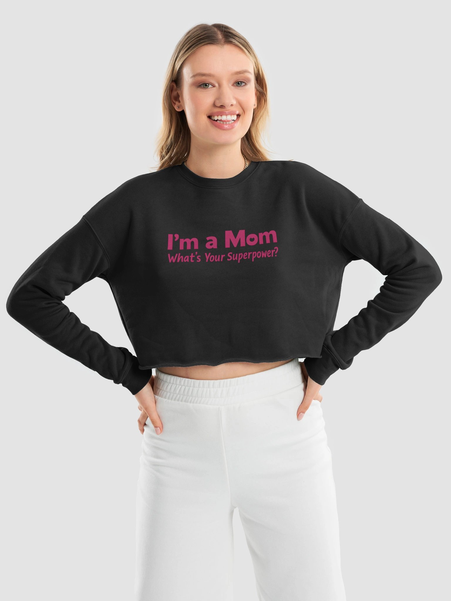 I’m a Mom What’s Your Superpower? Crop Top – Bold Pink Statement for Confident Moms product image (9)