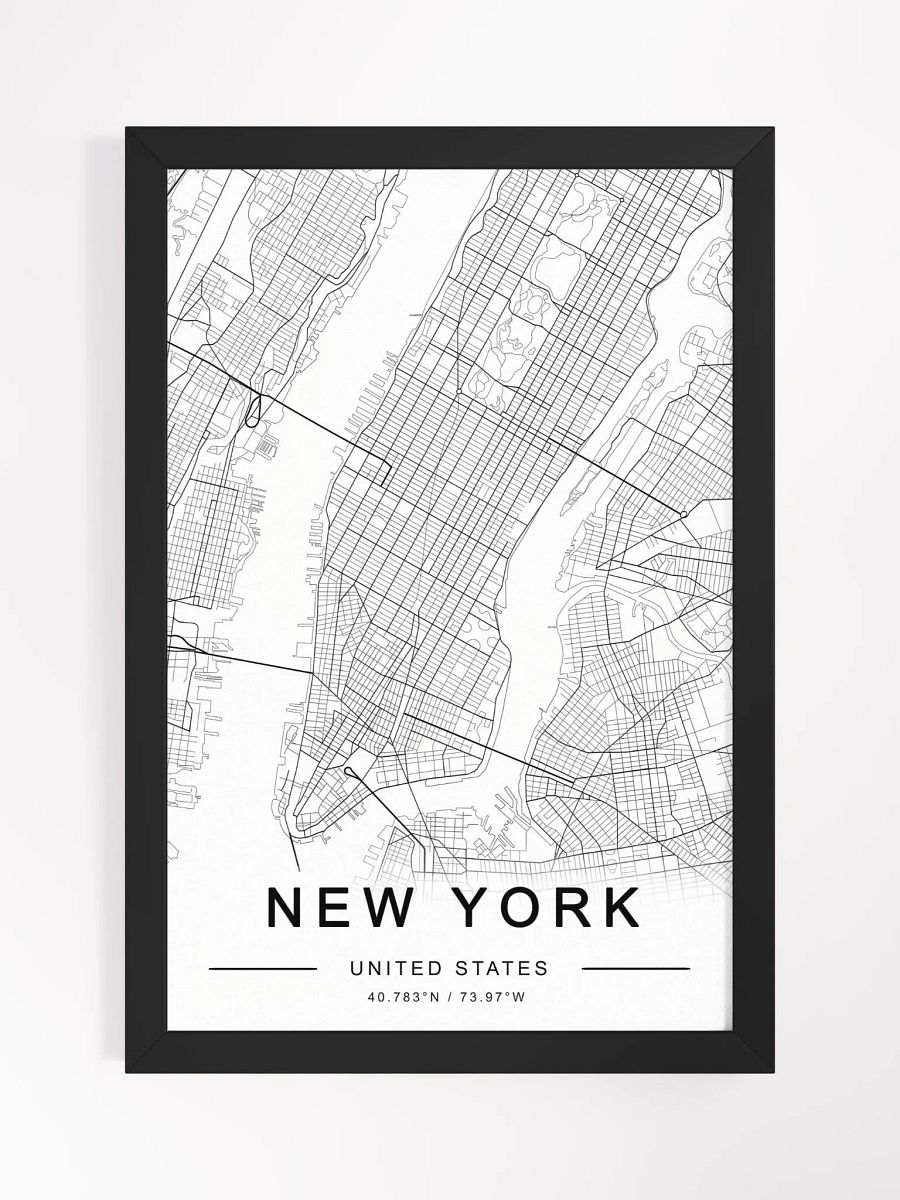 Manhattan Monochrome City Map Poster – Framed Urban Wall Art | Modern Minimalist Design | Black & White Aesthetic Décor product image (3)