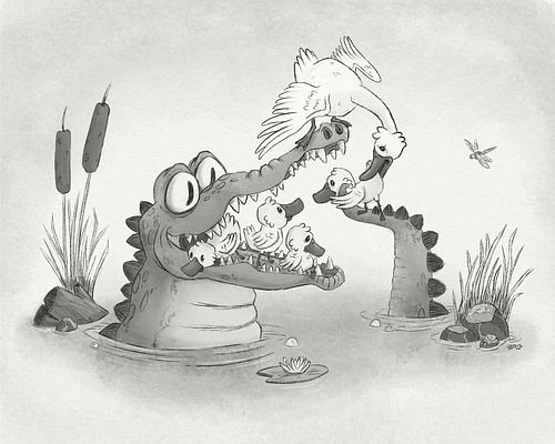 A “pile of ducks” and “encouraging birds”? “That’s a mouthful!”. Three @chaoticdrawalong prompts in one! 

#alligator #ducks ...