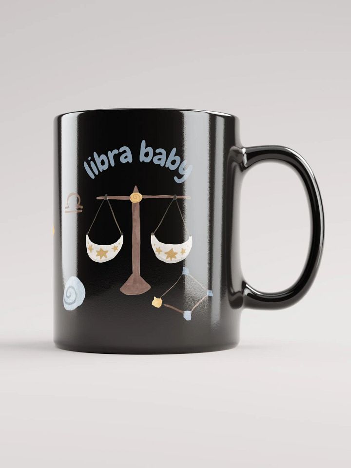 Libra Baby September 23 – October 23 BLACK GLOSSY MUG Baby Gift, New Baby Gift, Fun Astrology Gift product image (2)