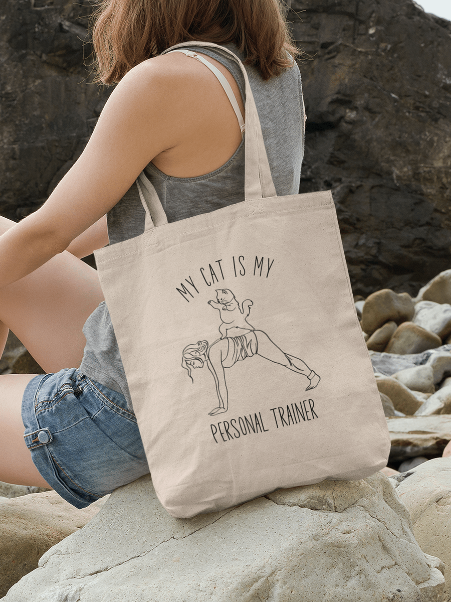 My Cat Is My Personal Trainer, Hand-drawn Eco-Friendly Tote Bag For Passionate Yogies product image (7)