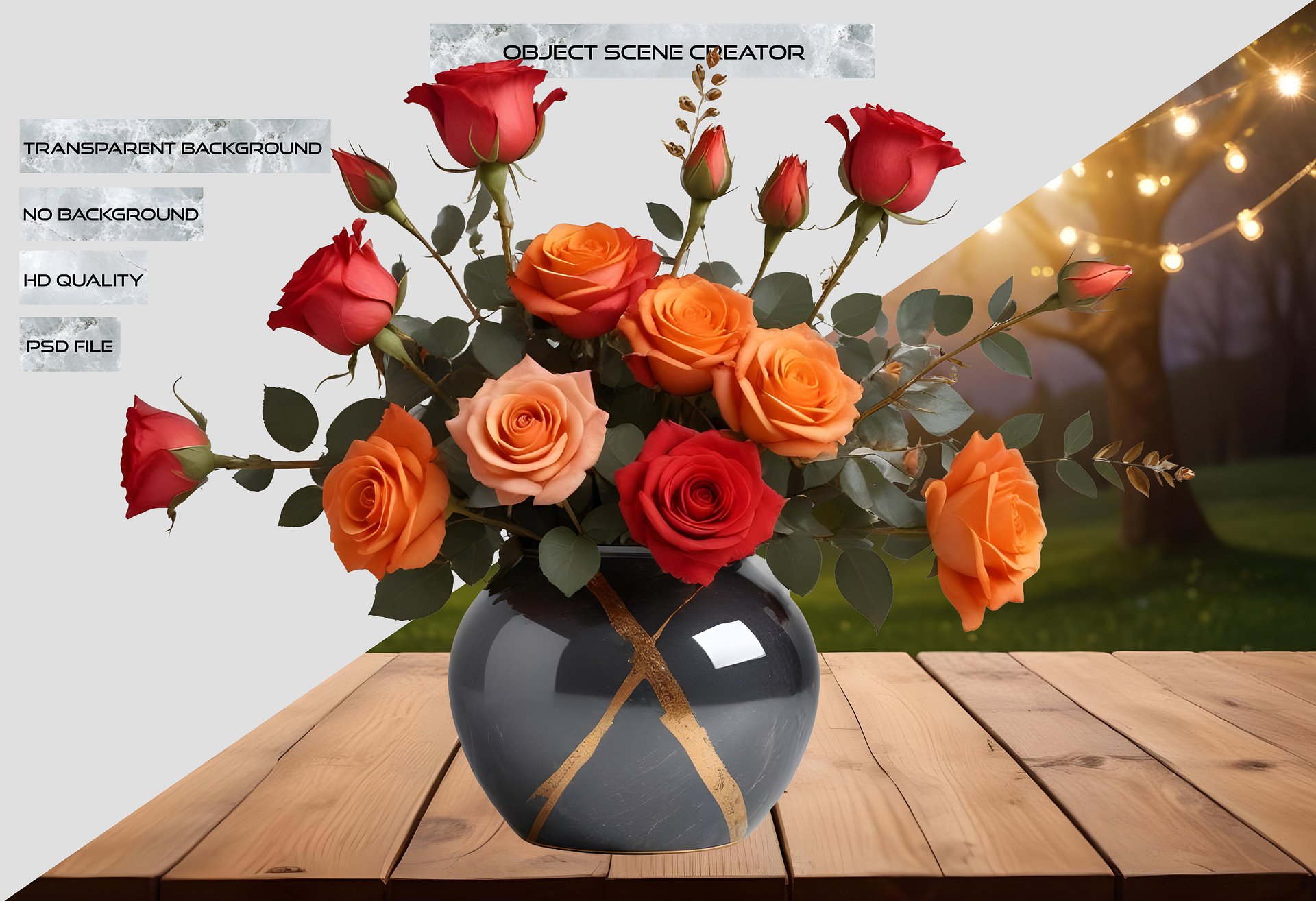 Golden Harmony Vase with Roses - PNG product image (2)