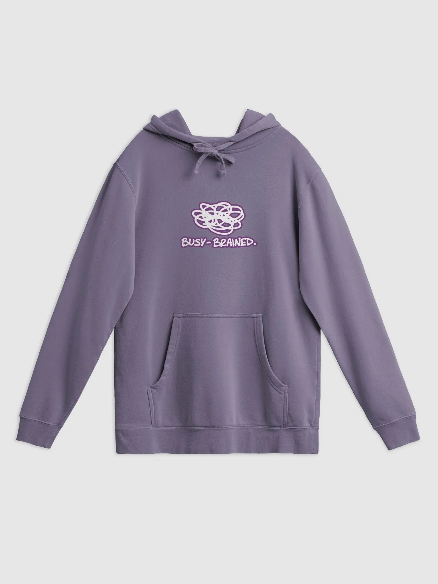 BUSY-BRAINED (lined design, #763D7D) printed pigment hoodie product image (17)