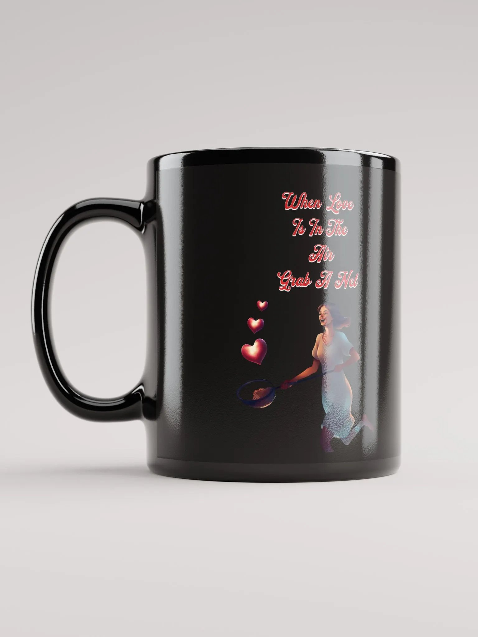 When Love Is In The Air, Grab A Net, Valentine's Day Gift Black Mug product image (12)