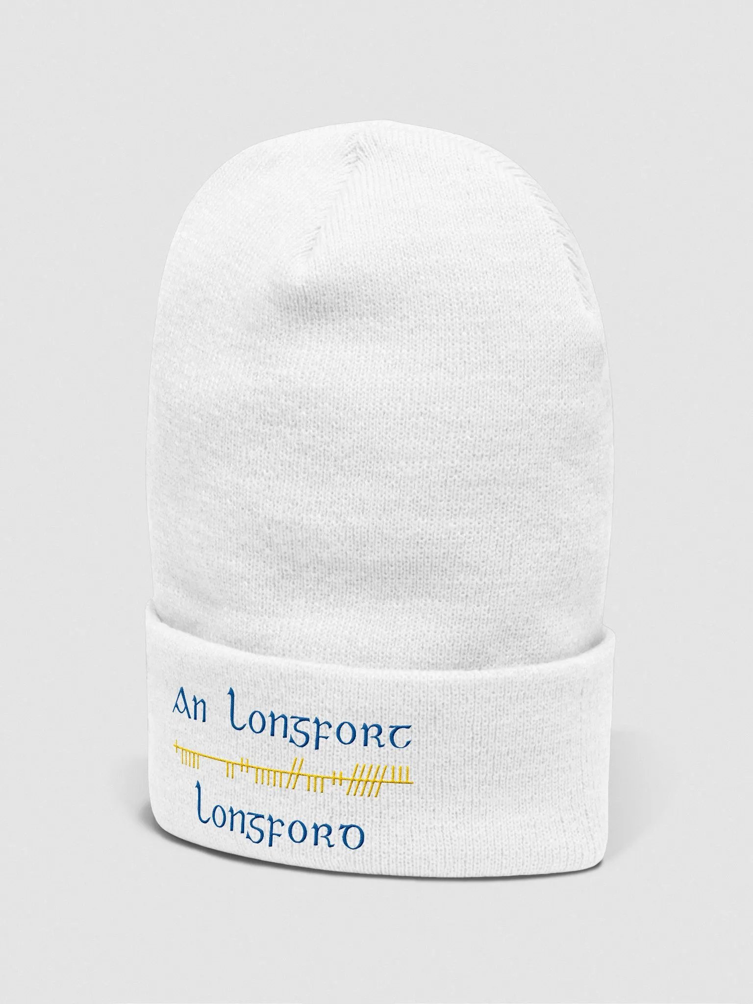 Longford/An Longfort Orthodox style Ogham, blue and gold, embroidered Cuffed Beanie product image (4)