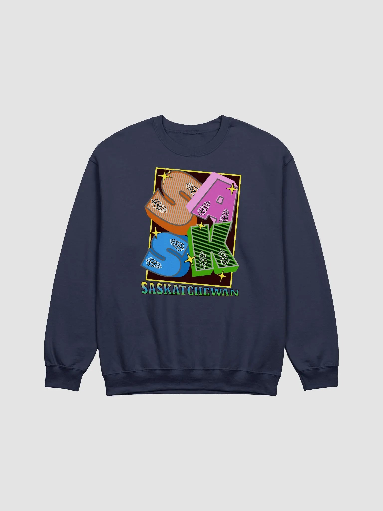 Sask Saskatchewan Block Letter Stylized Crewneck Sweatshirt product image (1)