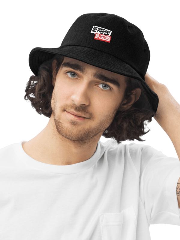 Rebel Statement Denim Bucket Hat | no purpose no freedom product image (1)