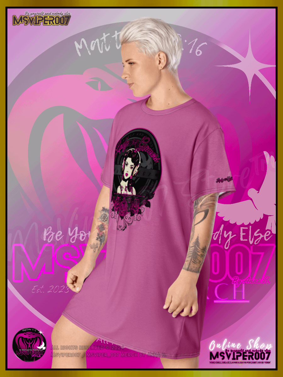 T-Shirt Dress - MsViper007's "Lady Gamers Are Awesome™ | [V3] (vintage pink/solid)" T-Shirt Dress product image (9)