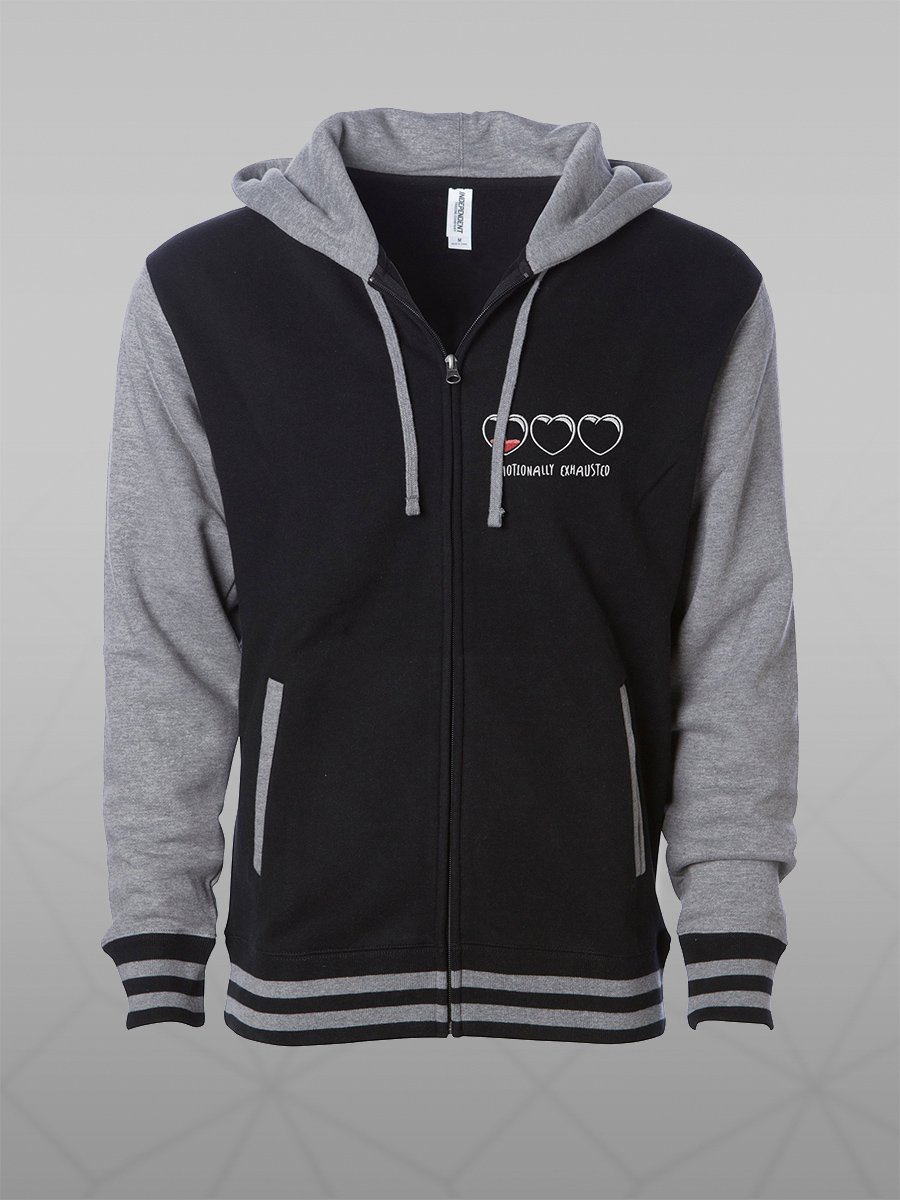 Drained Hearts Embroidered Varsity Zip-up Hoodie product image (1)