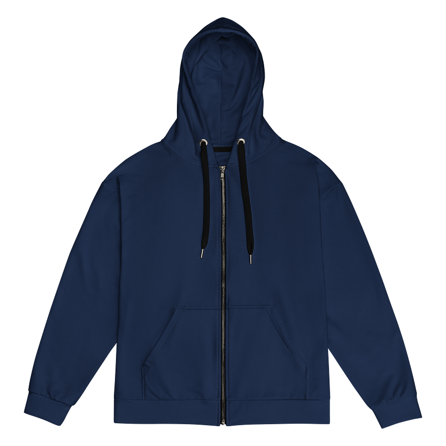 Navy Blue Solid Color Eco Friendly Unisex Zip Hoodie product image (1)