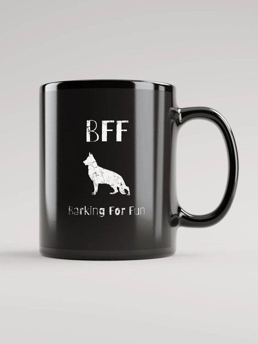 German Shepherd BFF Barking for fun, funny pun, cute joke, noisy dog, ambidextrous left-handed right-handed tea coffee mug product image (1)