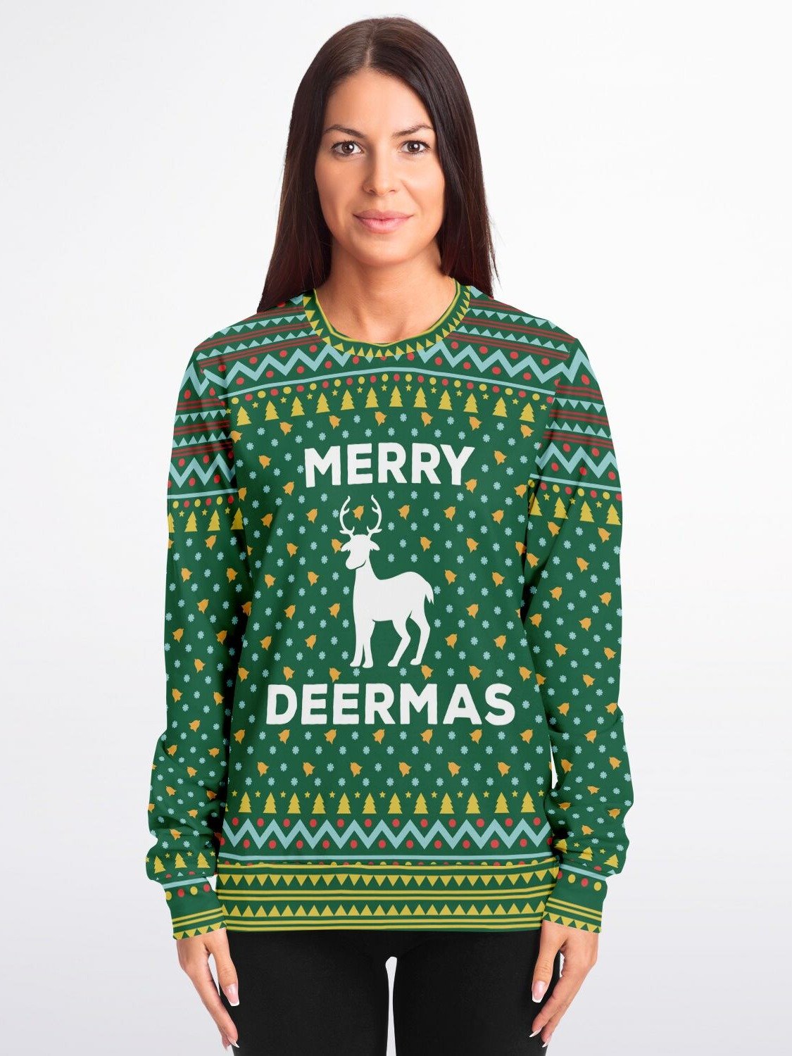 "Merry DeerMas" Ugly Christmas Sweater | Reindeer Holiday Sweatshirt | Festive Green Winter Party Outfit product image (3)