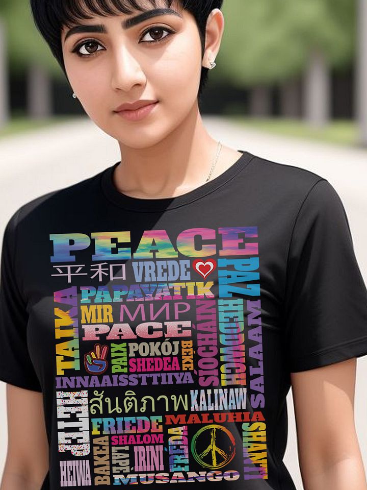 Cool Colorful Peace Gifts Worldwide Words for Peace Symbol T-Shirt product image (2)