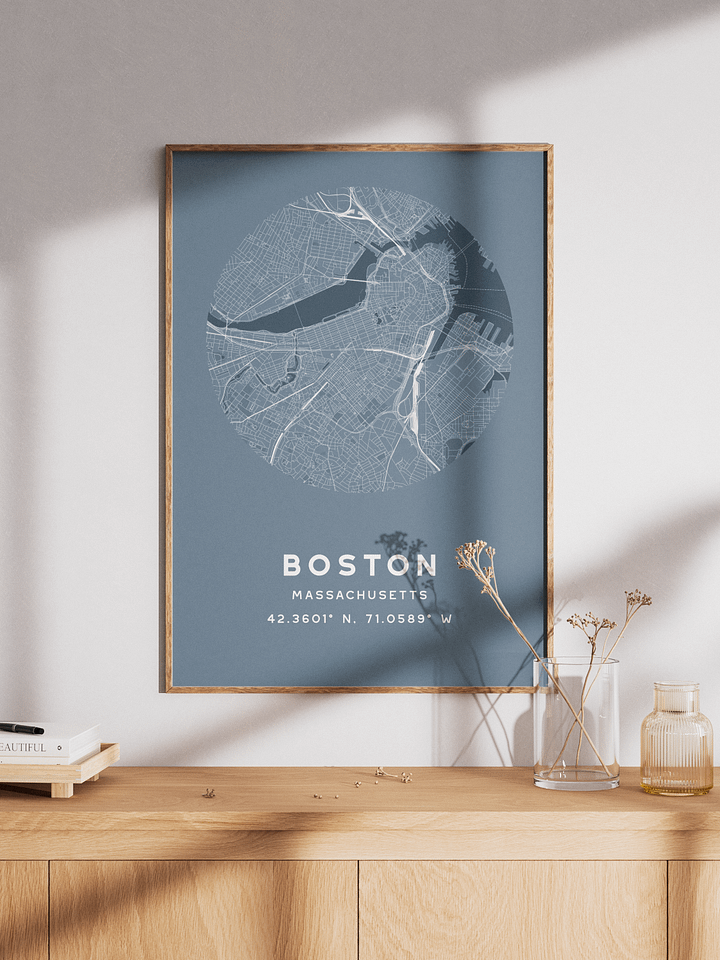 Boston Street Map Poster – Blue Minimalist Circular City Art product image (1)