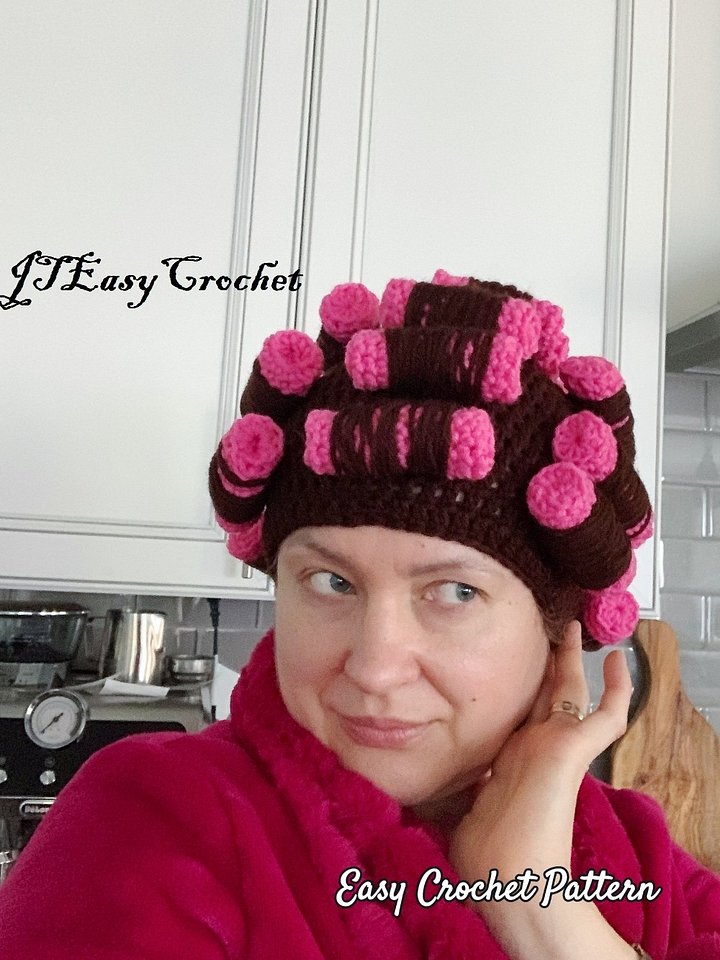 Crazy Cat Lady Hat Crochet Pattern, Crochet Curler Wig Hat Pattern, Beautician Cap with Foam Rollers, ALL Sizes product image (1)