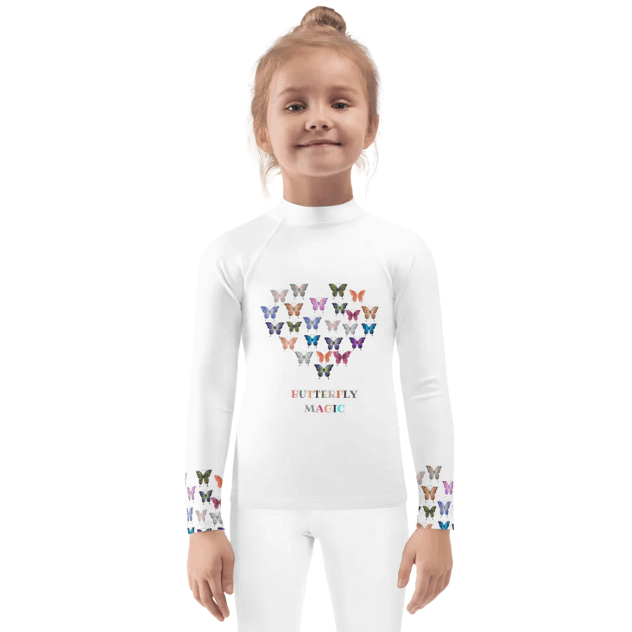 Butterfly Magic Kids White Rash Guard product image (1)
