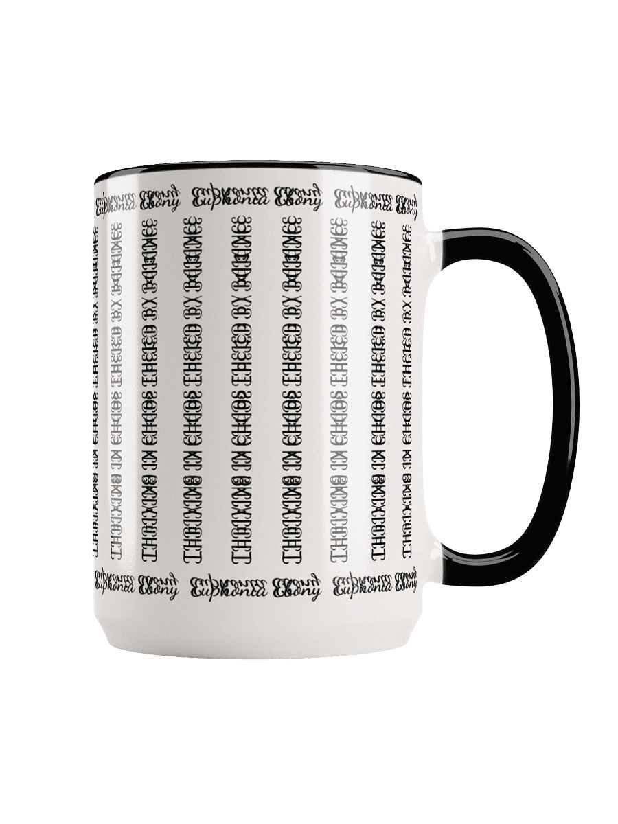 Can you spot it - Cryptic message mug "thriving in chaos fueled by balance" with border: 'Euphonia Ebony' version2 product image (3)