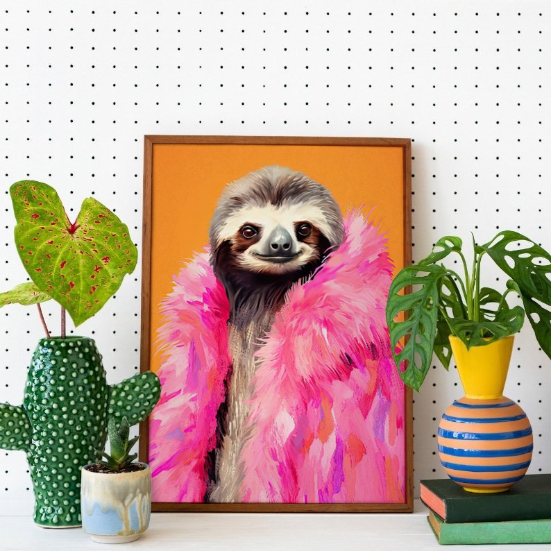 Anthropomorphic Sloth in Pink Fur Animal Portrait product image (2)