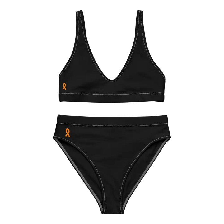 White HApex Gear White Logo Cancer Awareness Orange Ribbon. Black Recycled High Waisted Bikini product image (2)