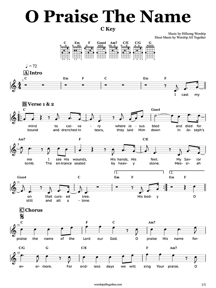 O Praise The Name - Hillsong Worship | Sheet Music, Chord, Lyrics product image (1)