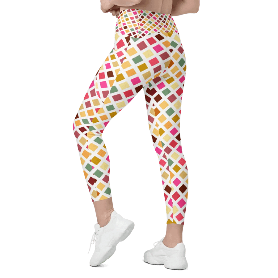 Colorful Square Pattern Design Leggings with Pocket - v9 product image (9)