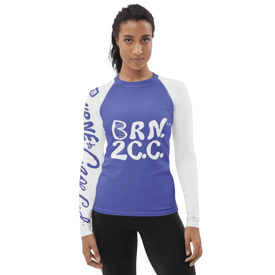 BOURNE to Cape Cod™ | Women's Rash Guard | BRN.2C.C.™ | Slate Blue with White Sleeves product image (1)