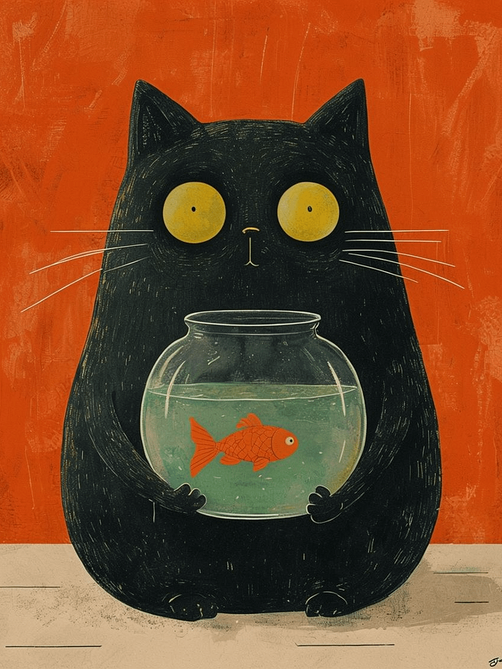 Whimsical Cat and Fishbowl Poster product image (1)