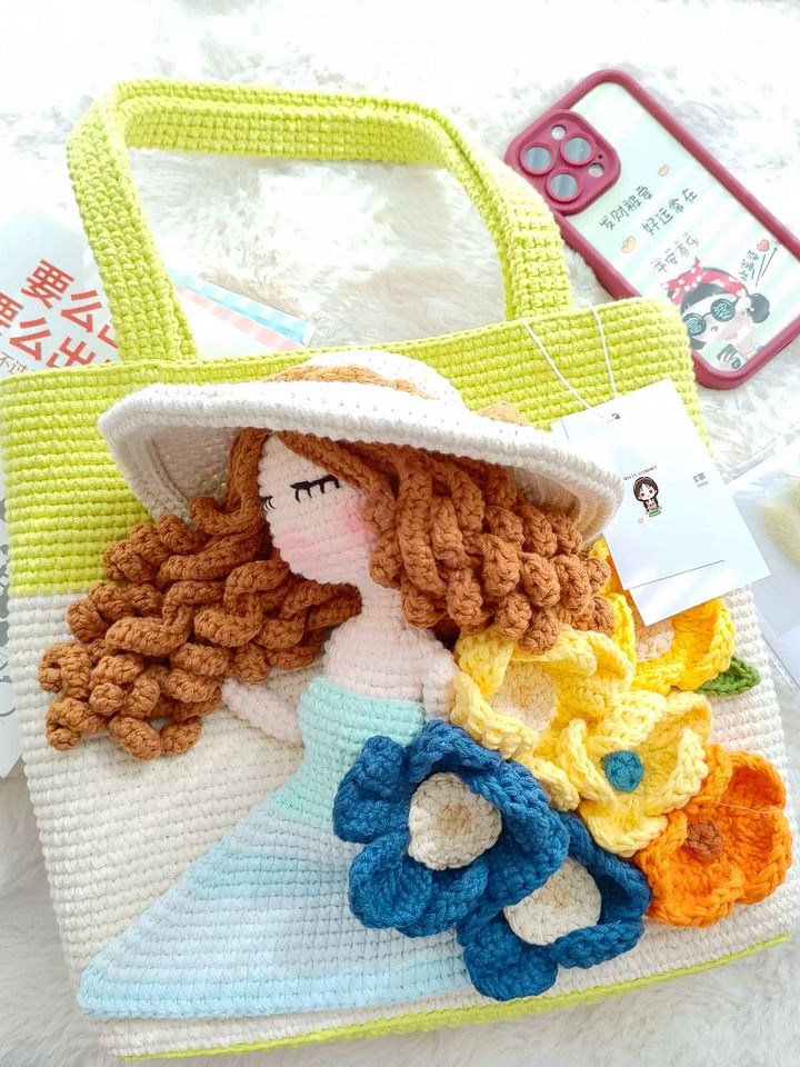 Crochet "Blooming Girl" Tote Bag Pattern PDF — Whimsical Floral & Girl Design for Handmade Lovers! product image (2)