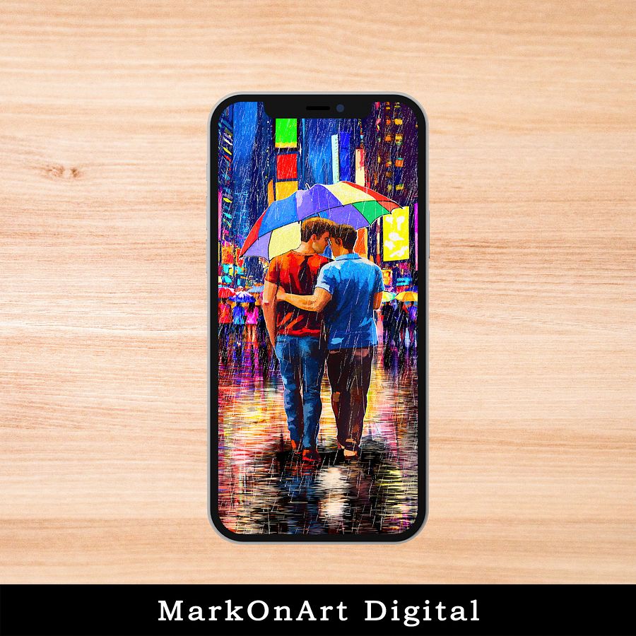 Romantic Gay Couple Times Square Art For Mobile Phone Wallpaper or Lock Screen | High Res for iPhone or Android Cellphones product image (1)
