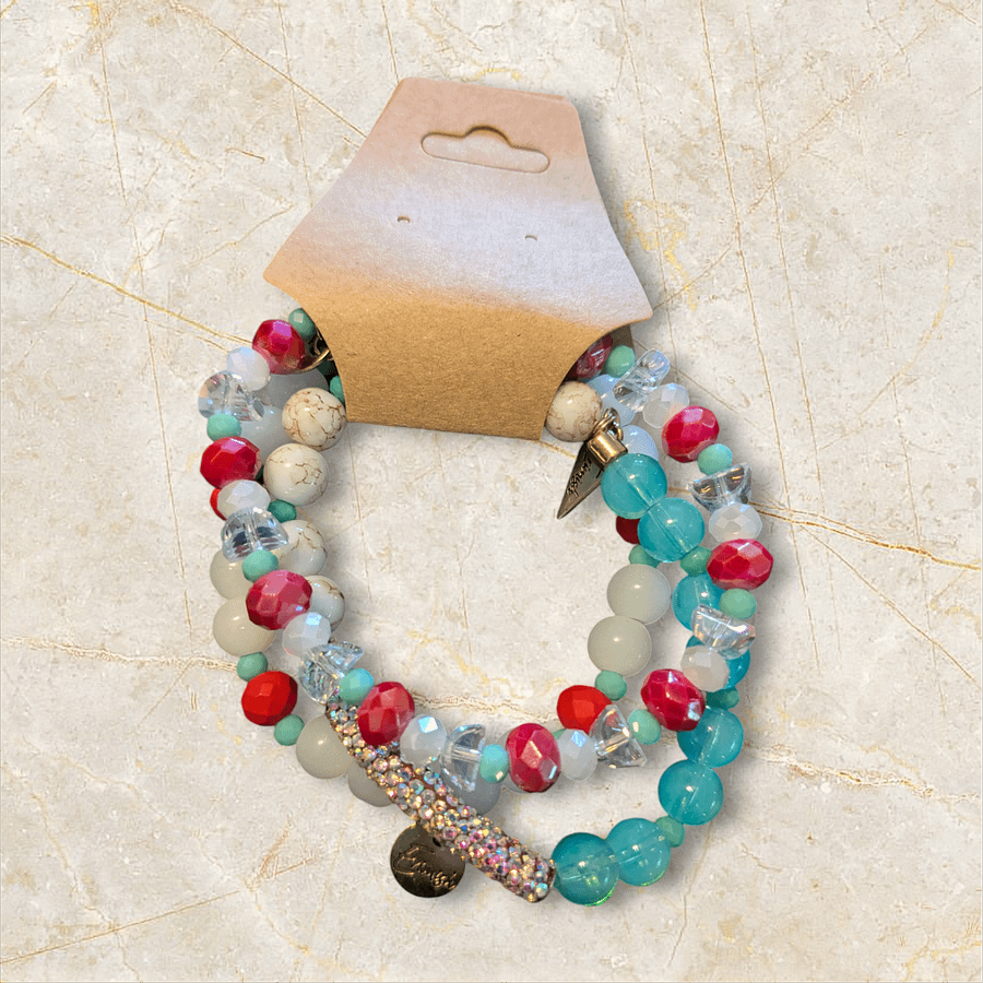 Ermish Red, Teal & White 3 Bracelet Stack product image (5)