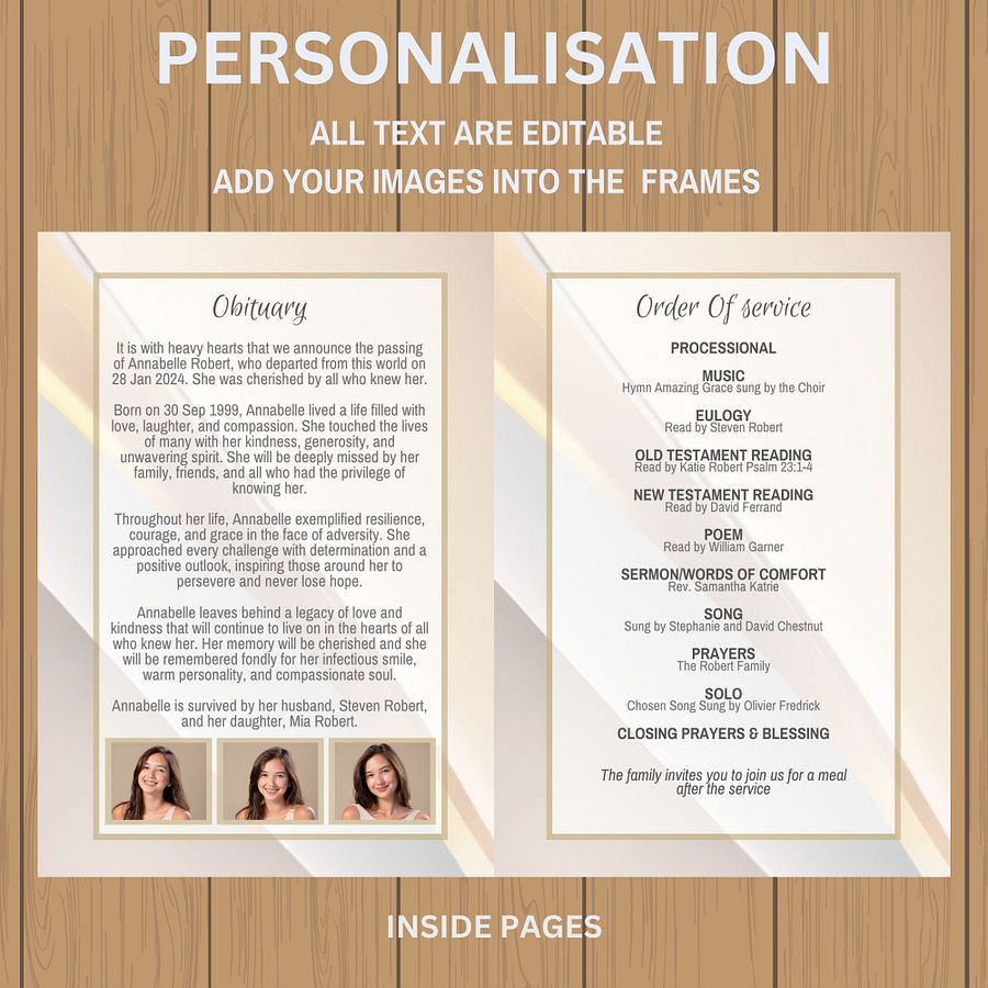 Light Golden Tones Funeral Program Canva Template product image (7)