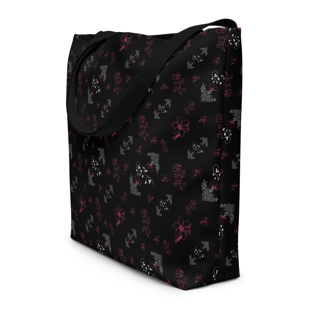 Magenta & White Flowers on Black Tote Bag product image (6)