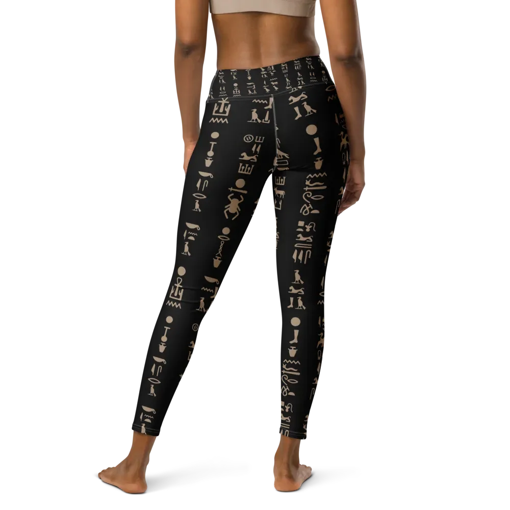 Isis Black Full Pattern Hieroglyphs Yoga Leggings product image (2)