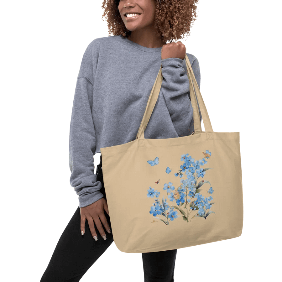 Forget-Me-Not Whispers Large Eco-Friendly Organic Cotton Tote Bag product image (10)