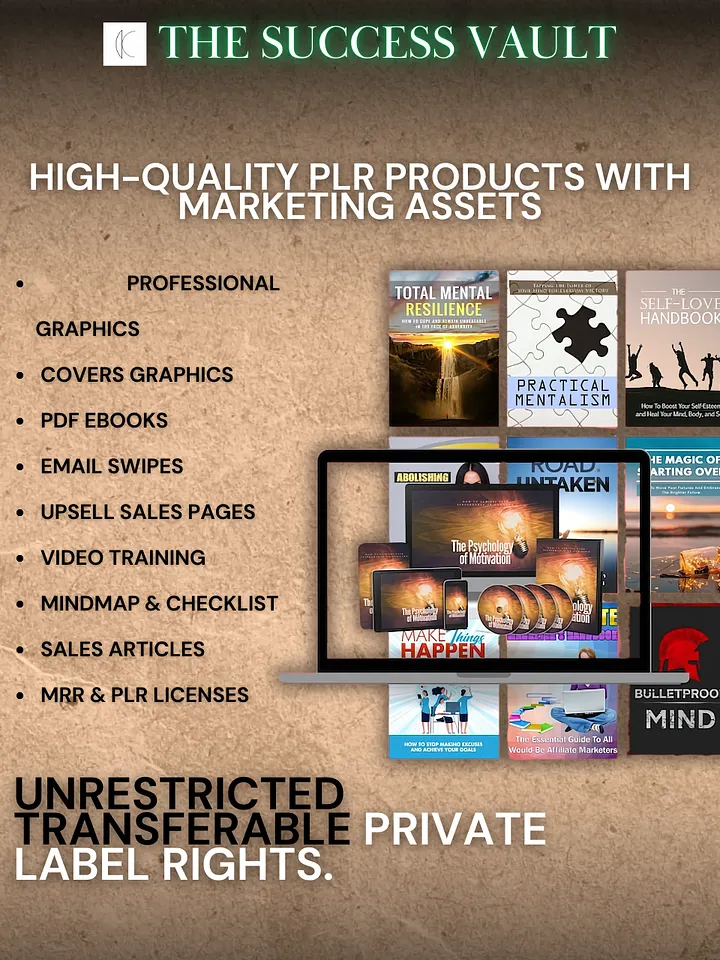 The Success Vault: 1200+ Self-Improvement PLR & MRR Resources for Profit & Growth product image (2)