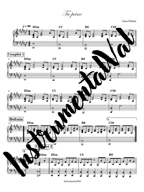 Ta peine - Lara Fabian Piano solo product image (1)