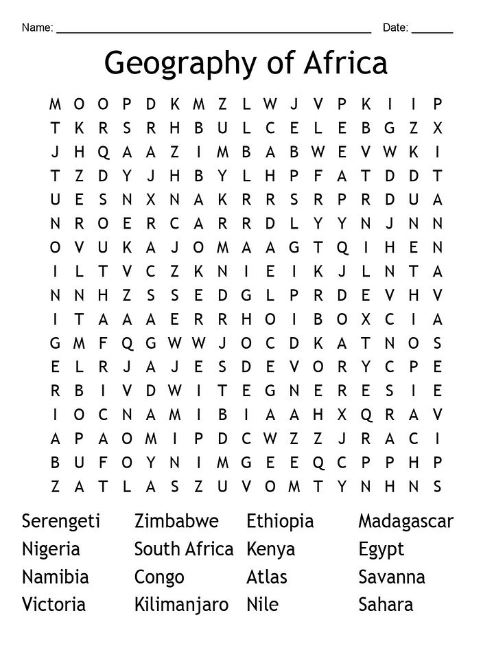 Printable Geography of Africa Word Search product image (1)