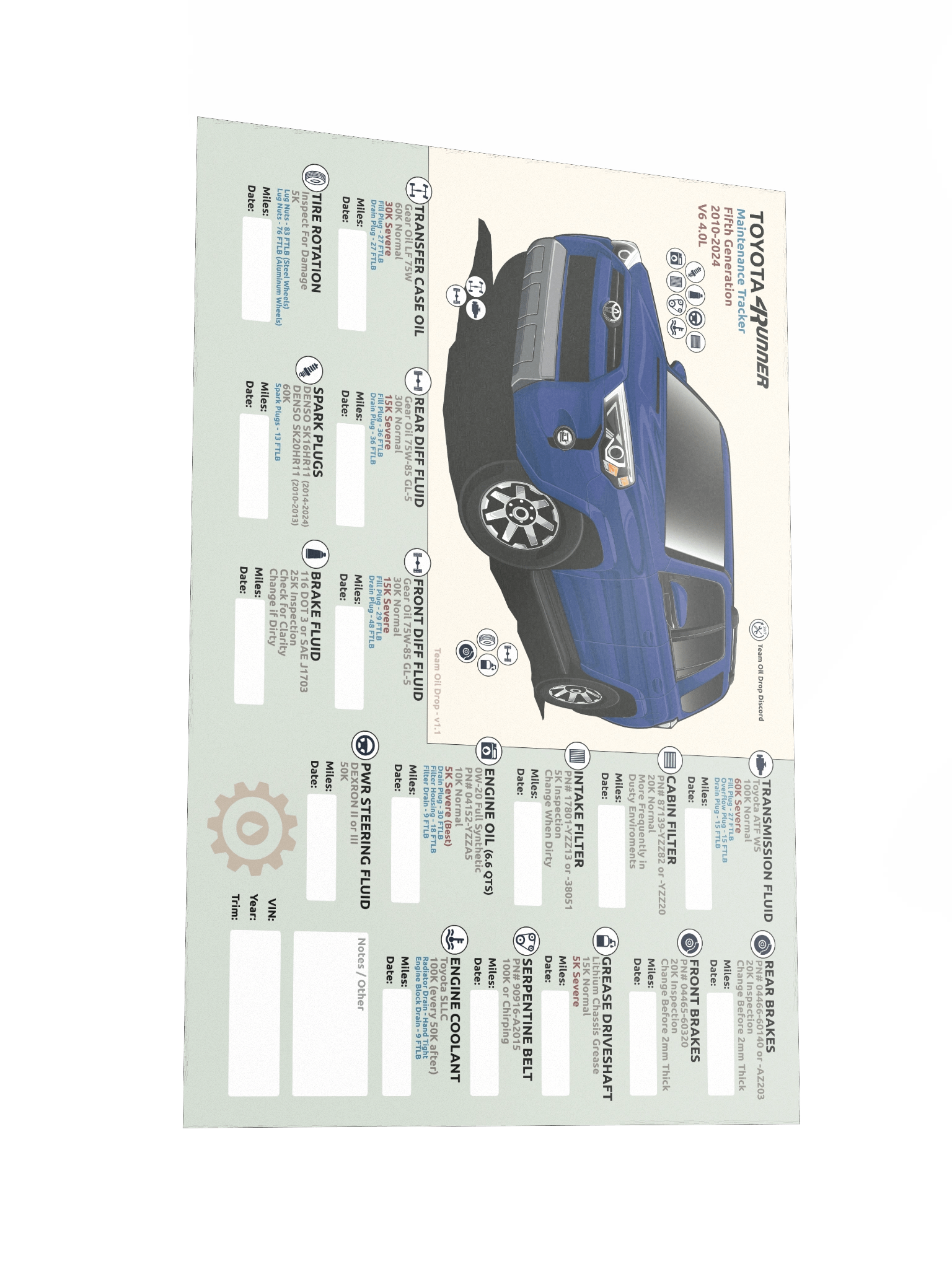 5th GEN 4Runner MAINTENANCE TRACKER V1.1 - Nautical product image (3)