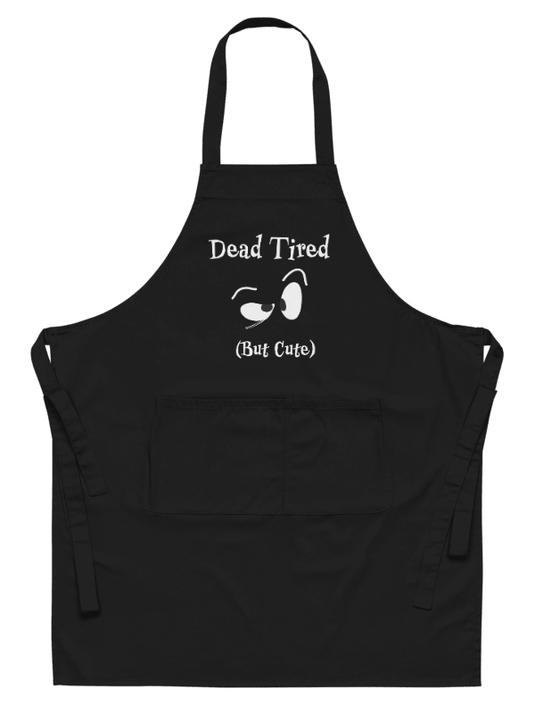 Dead Tired But Cute – Droopy‑Eyed Cartoon Organic Cotton Apron product image (1)