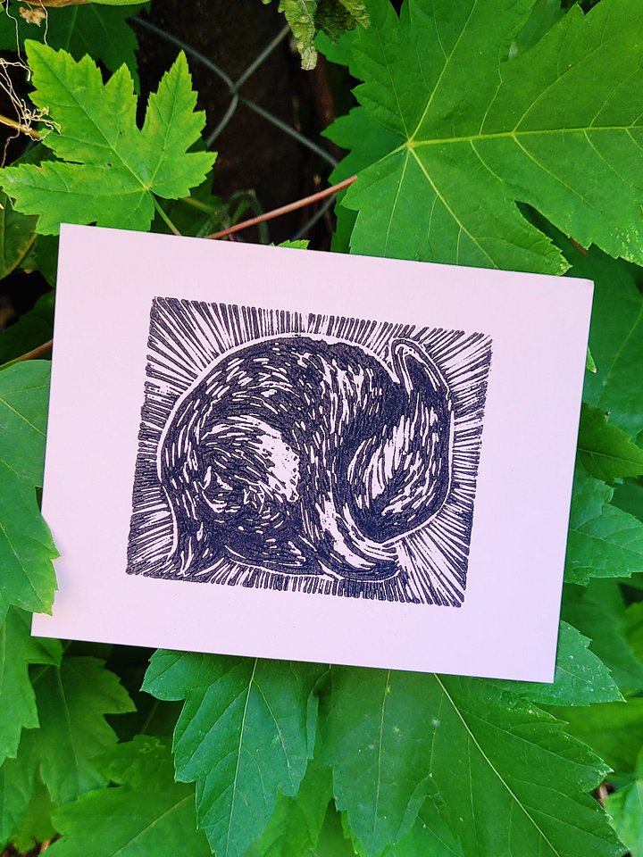 Sleeping Baby Bunny Woodcut Print product image (1)