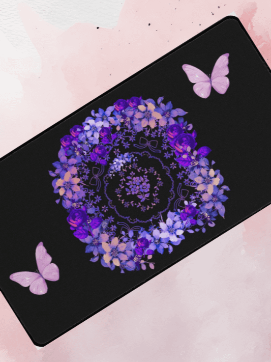 Violet Floral Bouquet with Pink Butterflies Desk Mat product image (1)