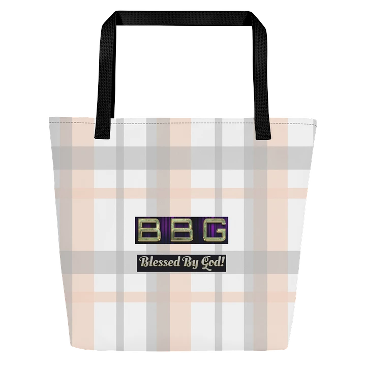 Pink Plaid Tote Bag with Pocket (No Logo) product image (1)
