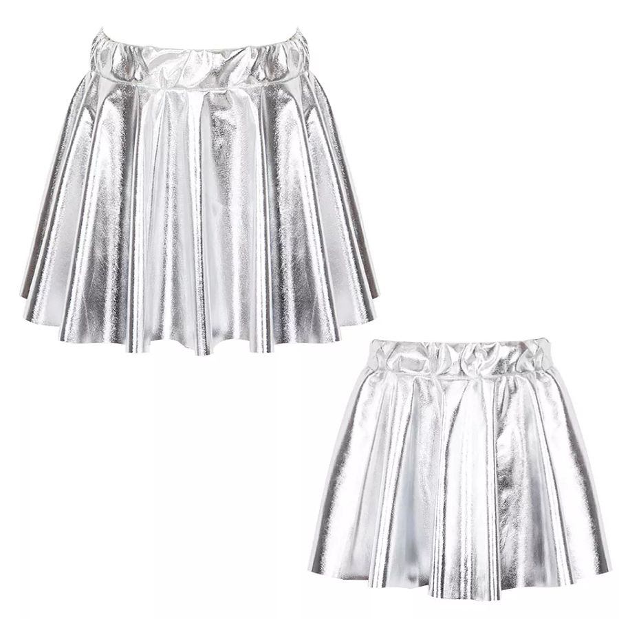 Kids Girls Shiny Metallic Pleated Mini Skort Skirt Skater Athletic Dance Skirts product image (5)
