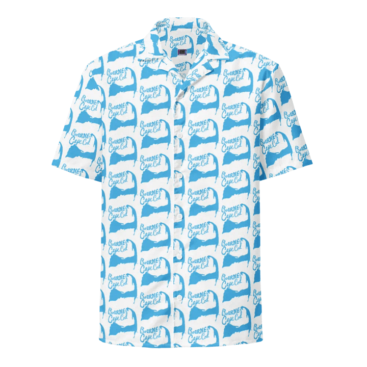 Women's | BOURNE to Cape Cod™ | Hawaiian Shirt | Classic Coastal Vibes | All-Over Logo Print | Blue on White product image (1)