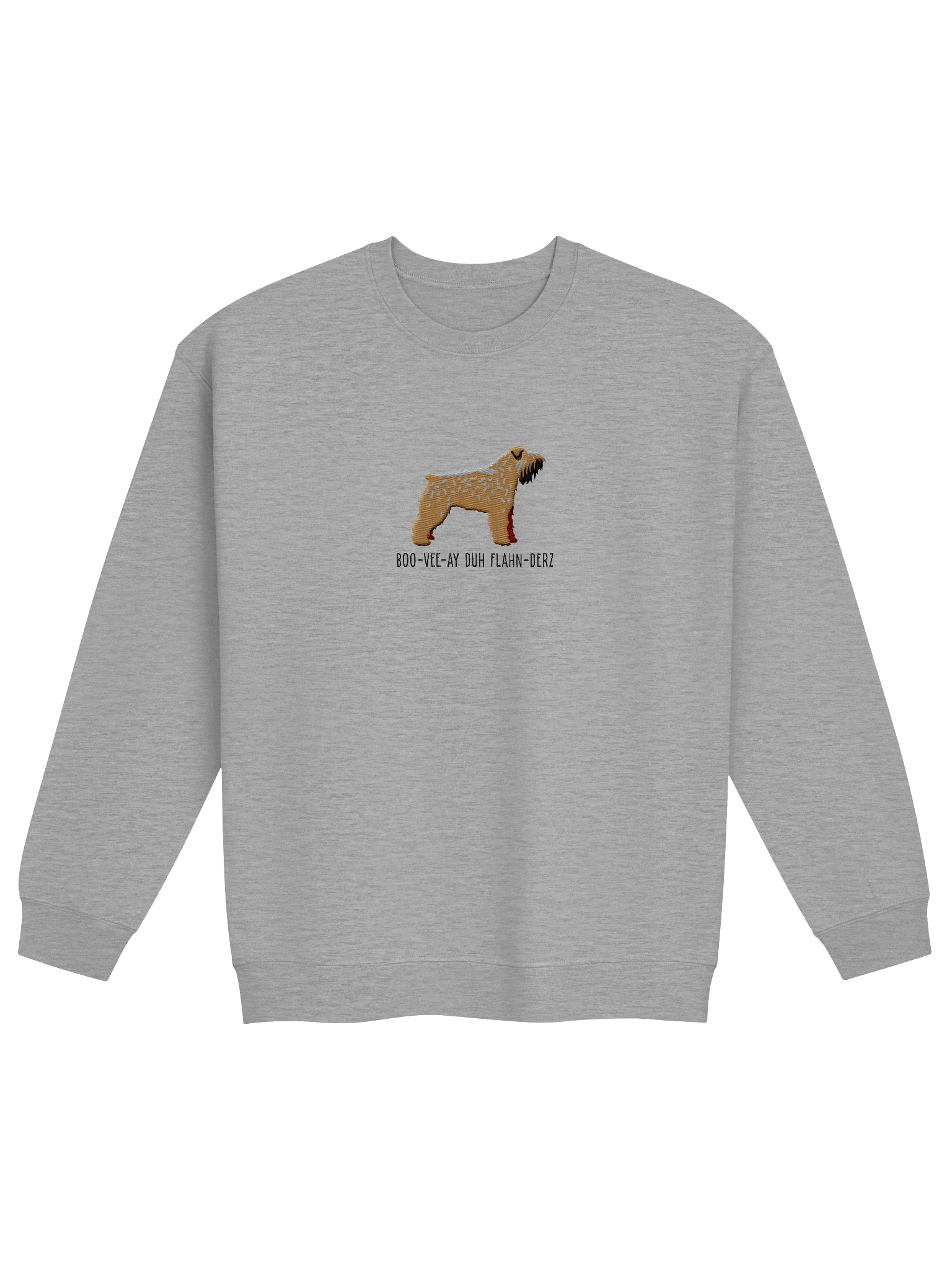 Boo-Vee-Ay Duh Flahn-Derz Sweatshirt (Embroidered) of a Bouvier Des Flandres(Tan) product image (17)