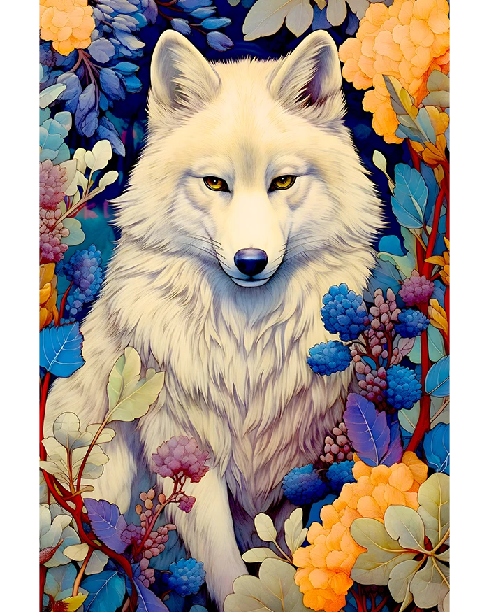 White Wolf in a Lush Floral Enchanted Magic Forest Matte Poster product image (1)