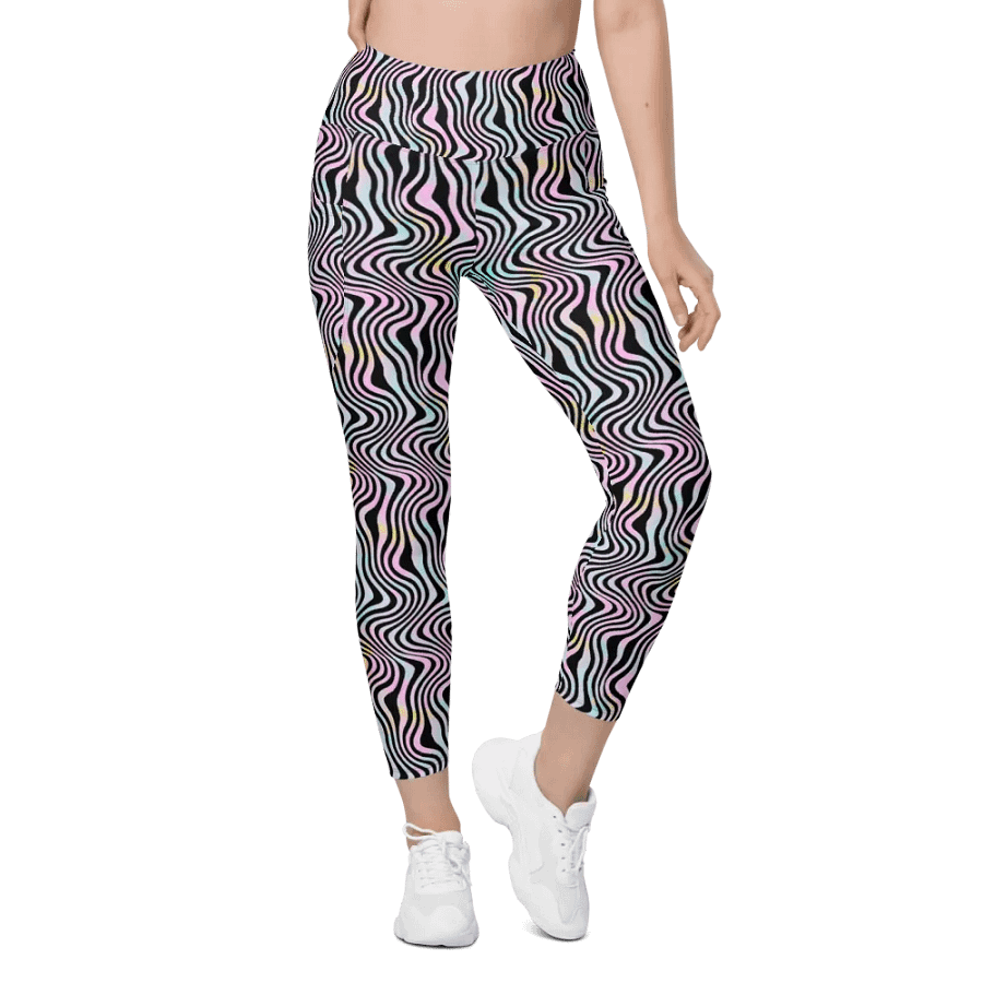 All over print leggings with pockests in wavy pink black and turuoise design. product image (6)