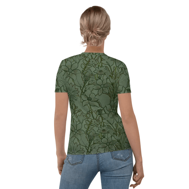 Line art Green and Dark green Floral/All-Over Print Women's Crew Neck T-Shirt by Sublicolor product image (1)