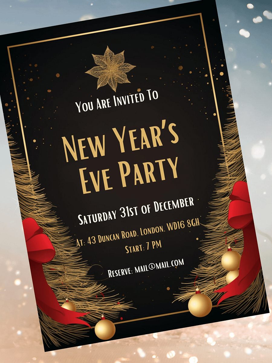 New Year's Eve Red and Gold Party Invitation | Editable in Canva | New Years Party Printable Template | Holiday Invitation | Canva Edit product image (6)