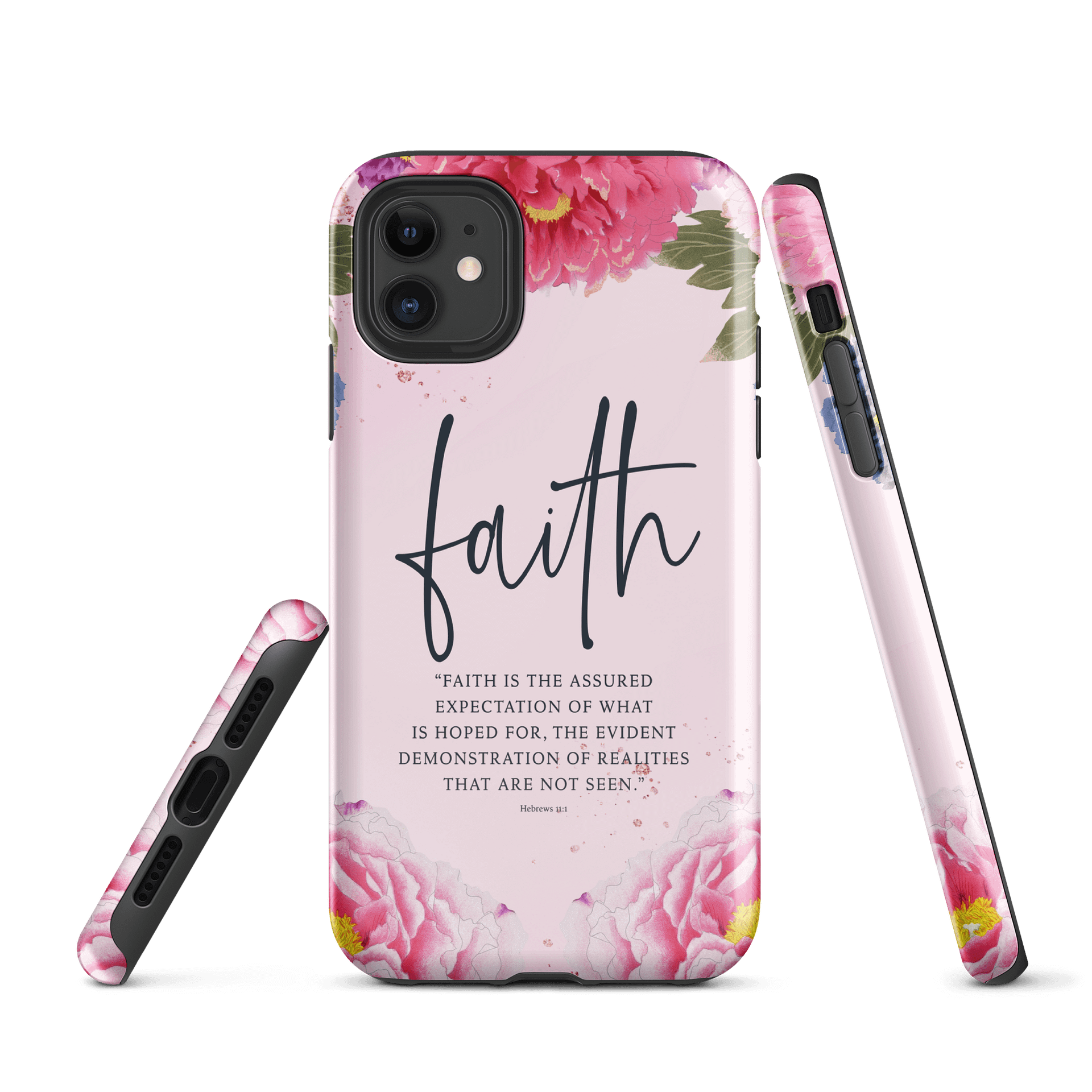 iPhone® Tough Case – “Faith” Pink Floral Scripture Design product image (1)
